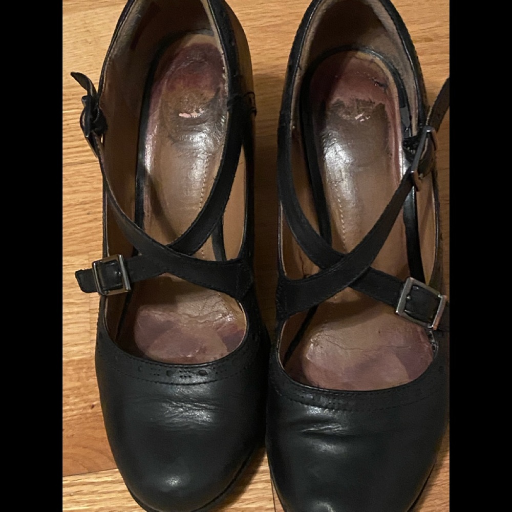 Clarks Artisan Ciara Leather Mary Janes Blocked Heels Criss Cross Strap Size 8
